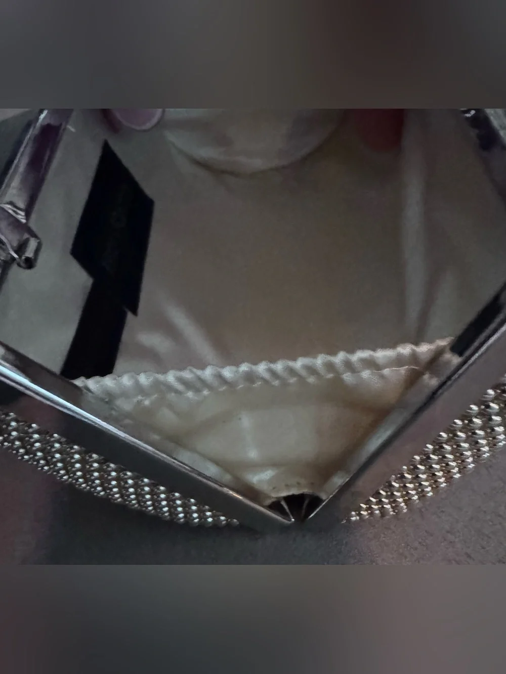 Jessica McClintock Silver Beaded Mesh Evening Clutch with  Chain Strap